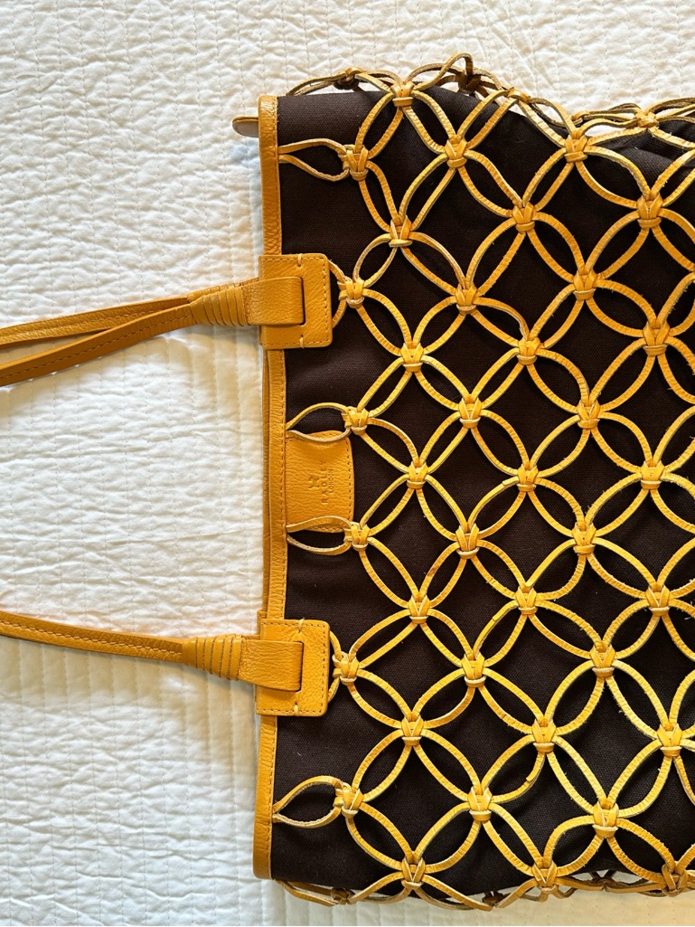 RADLEY LONDON Brown Tote with Yellow Lattice Detail